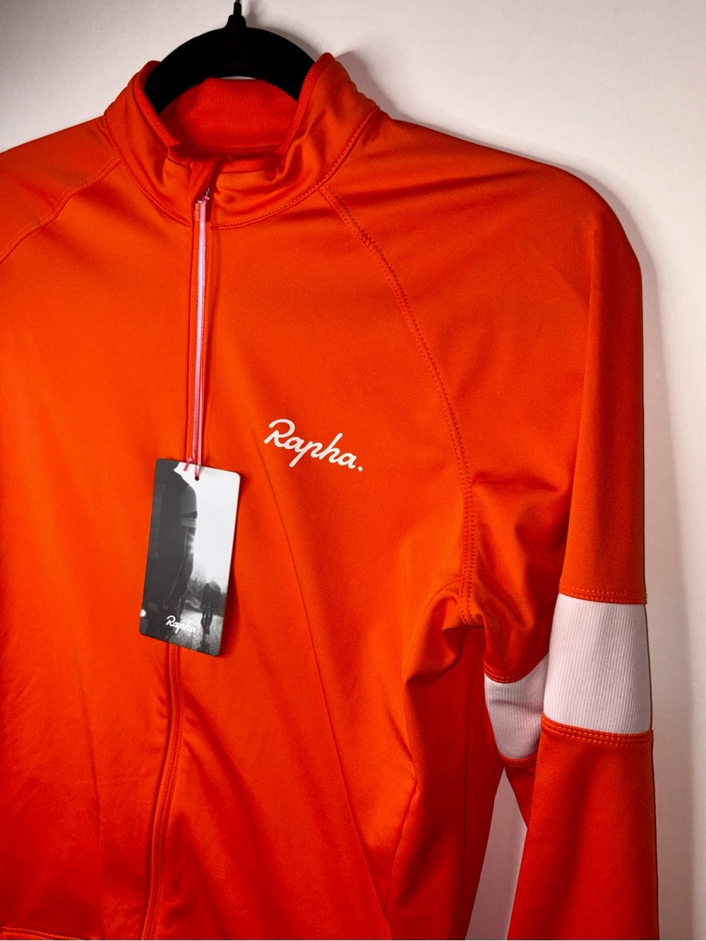 Rapha Men’s Core Long Sleeve Cycling Jersey Orange White Size S NWT